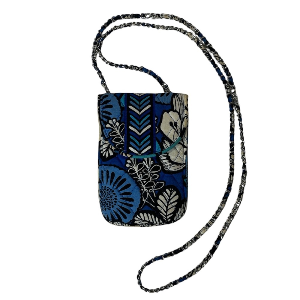 Vera Bradley Cellphone Crossbody Bag w/Metal Braided Straps Blue Bayou Pattern